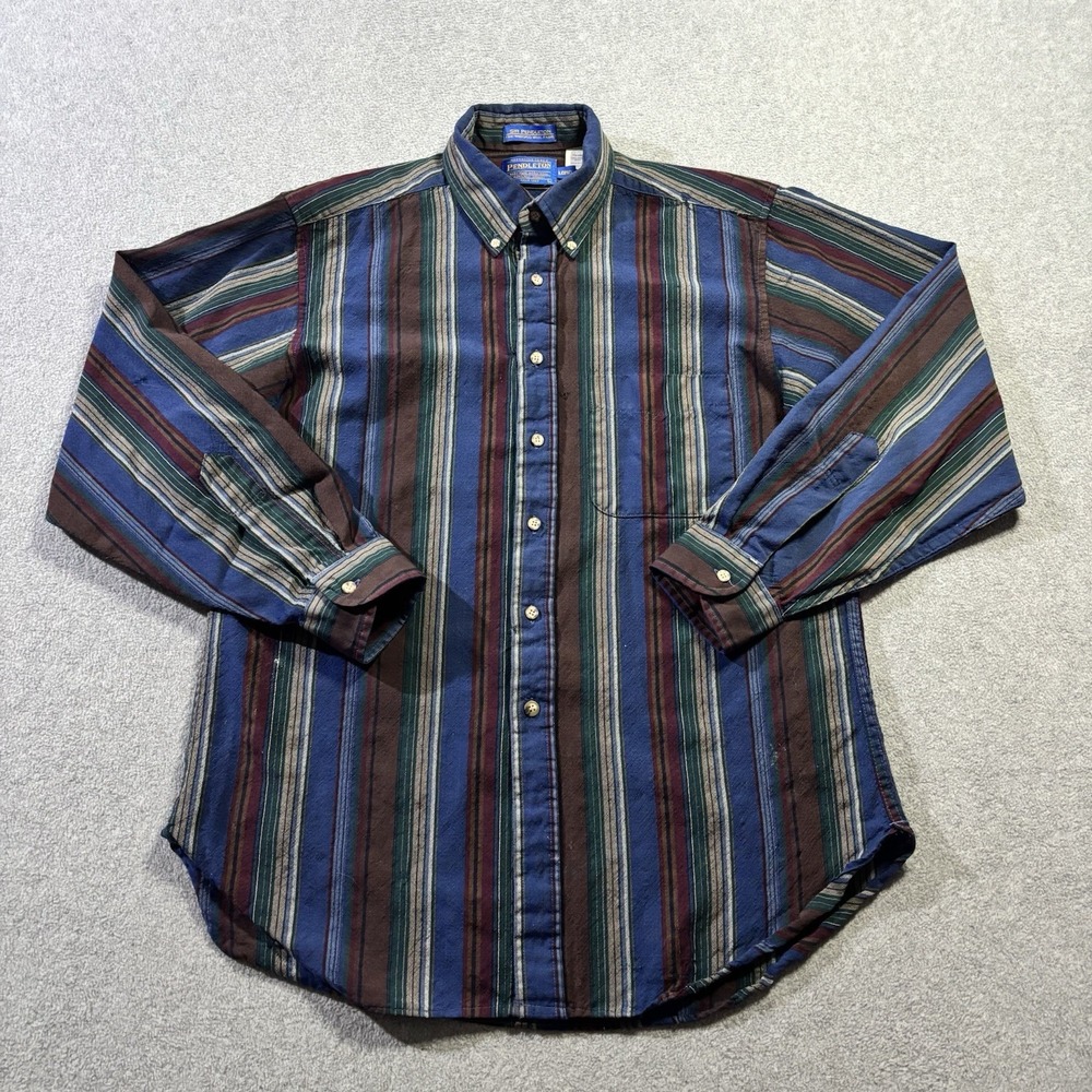 Sir Pendleton Wool Button Down Shirt Mens Large Long Multicolor Striped Vintage